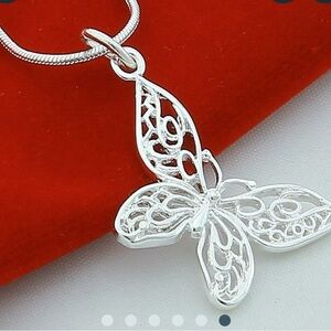Elegant 925 Silver  Butterfly Pendant Necklace
